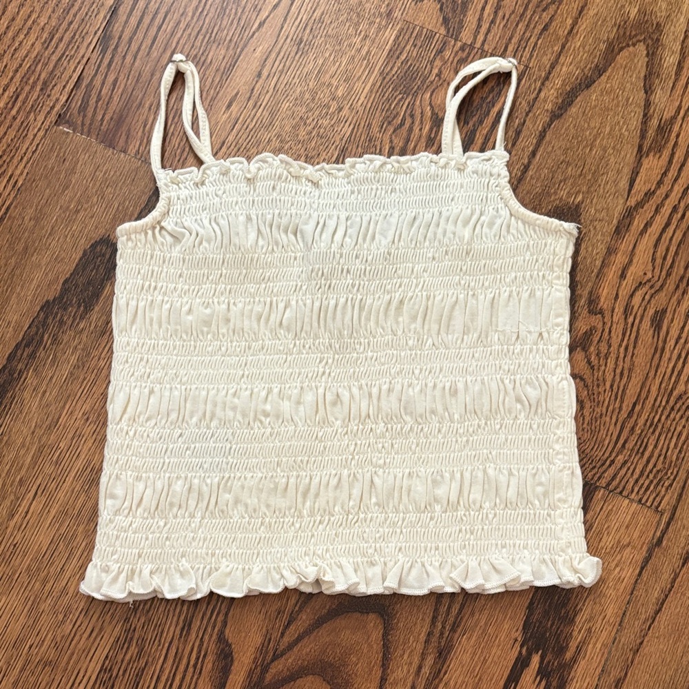 BCBG Smocked Spaghetti Strap Tank Top - Cream